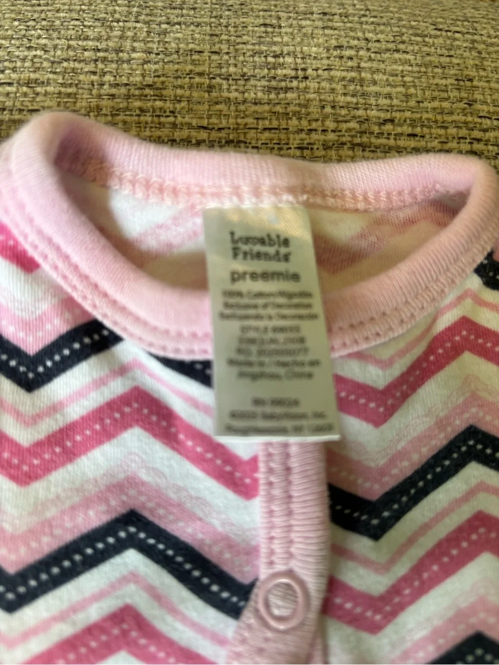 Luvable Friends Pink, Navy & White Chevron Footed One-Piece